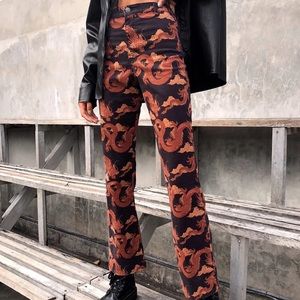 Motel Rocks Zoven Flare Trouser in Tonal Dragon Orange Size S